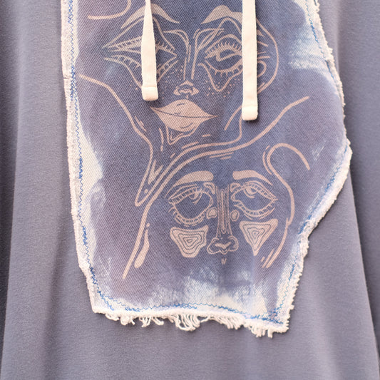 deco faces print hoodie - blue M