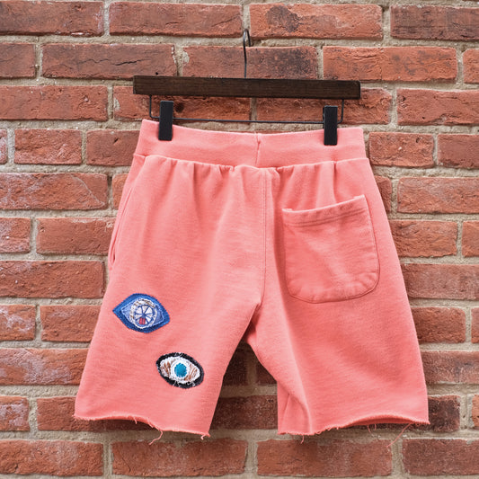 eyeball patch sweat shorts - coral S