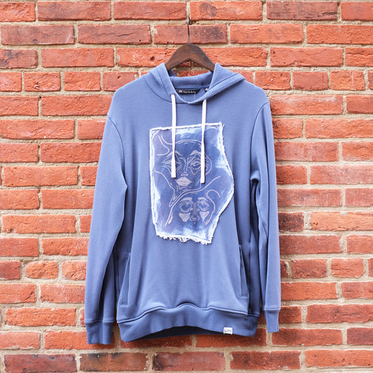deco faces print hoodie - blue M