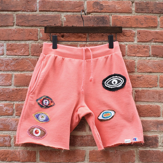 eyeball patch sweat shorts - coral S