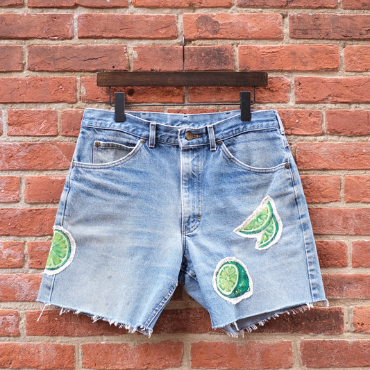 fruit patch denim cutoffs - lime 34