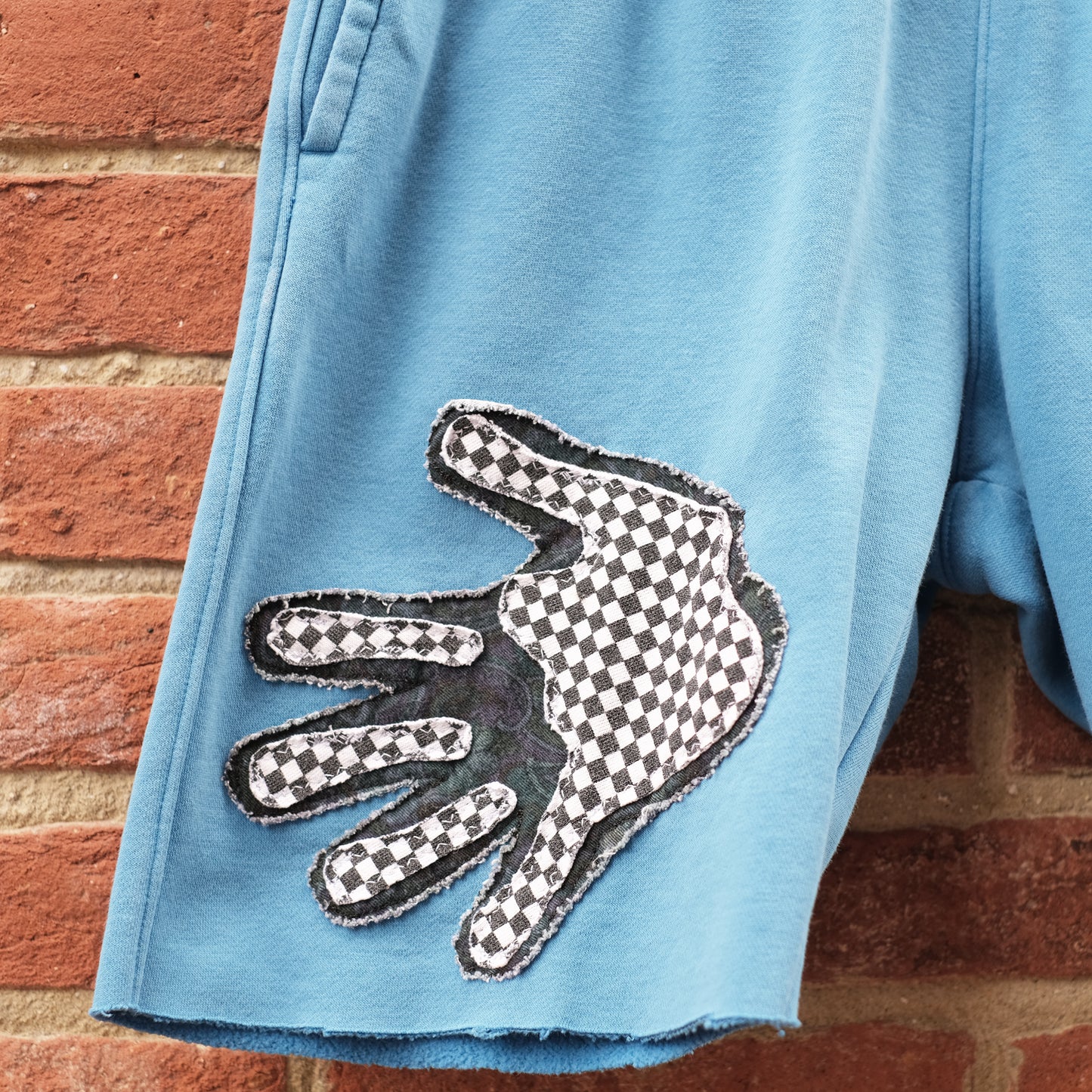 hand patch sweat shorts - blue S