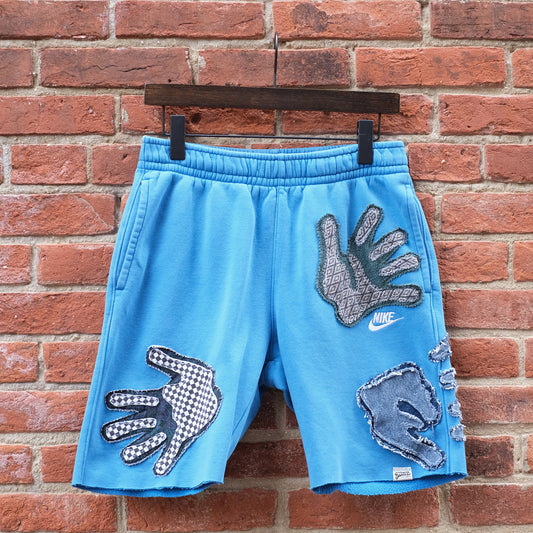 hand patch sweat shorts - blue S