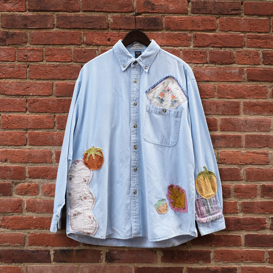 patchwork shirt - light denim longsleeve L