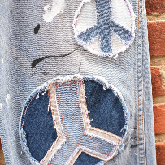 peace sign patch jeans - denim 32x30